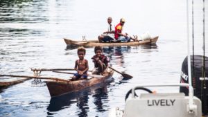 Sepik River Kids in Canoes