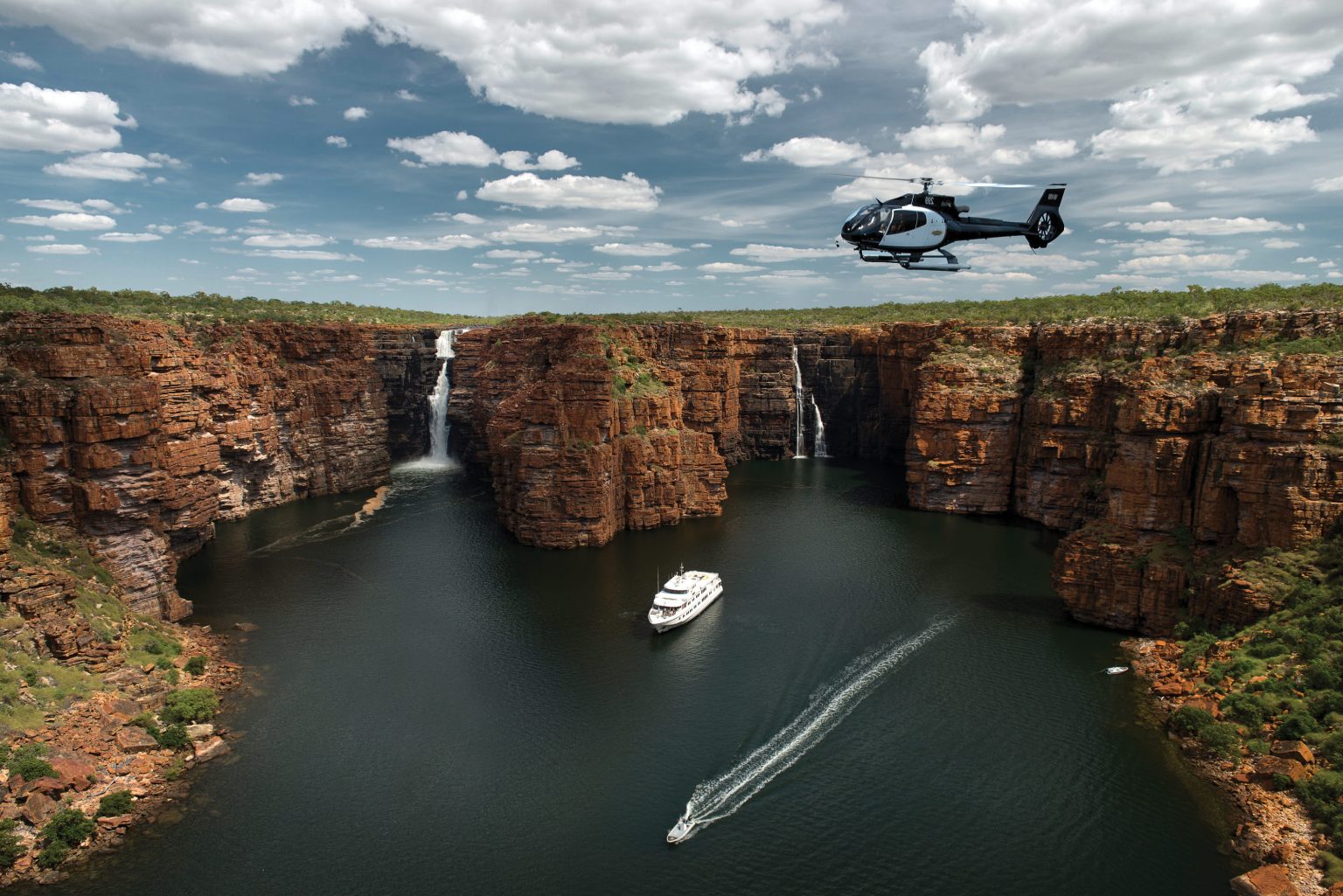 ship's helicopter for a bird's-eye perspective